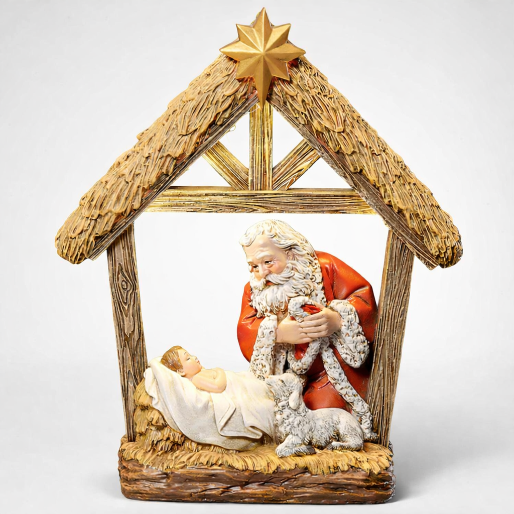 Lighted Kneeling Santa with Stable Figure #138210