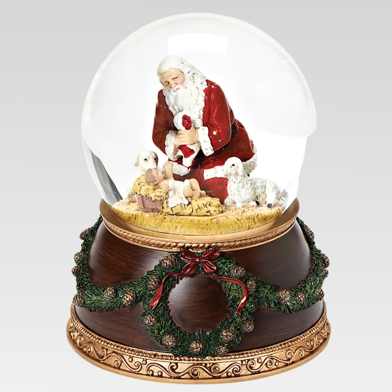 Glitterdome Musical Kneeling Santa with Wreath Base #31016