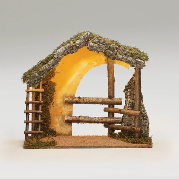 Italian Wood Lighted Stable for Fontanini 12" Scale - Adaptor Needed to Light