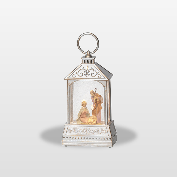 Holy Family Mini Lantern Glitterdome in Silver Finish by Fontanini