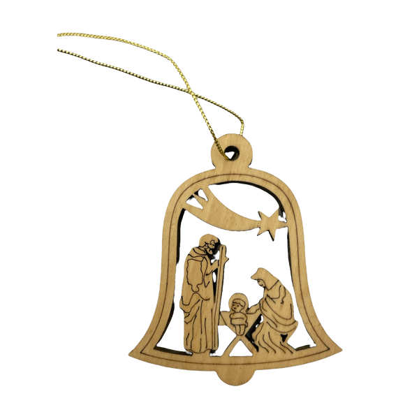 Holy Family Bell Ornament made in the Holy Land with Olive Wood from Bethlehem