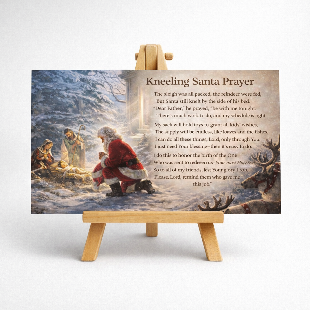 Kneeling Santa Prayer Card 3.5