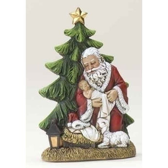 Kneeling Santa and Babe by Tree Slim Statue by Roman Inc #34353